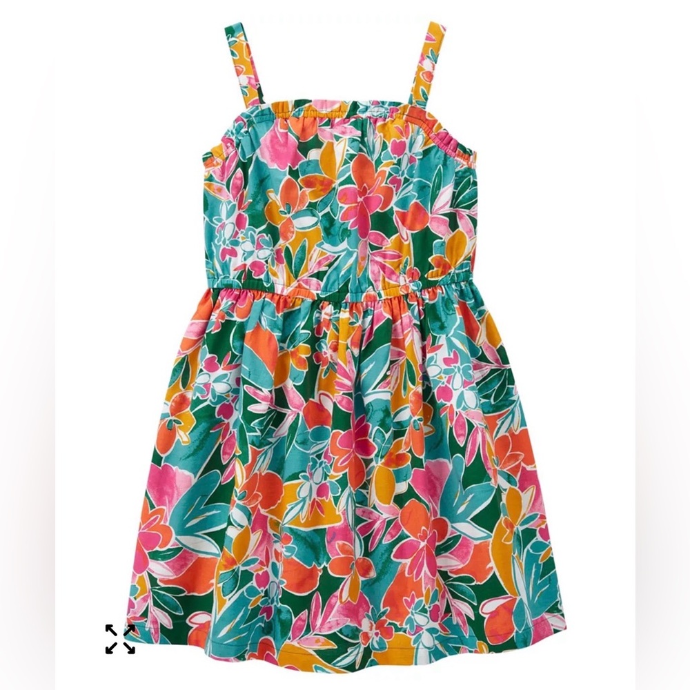 Girls Tropical Floral Print Ruffle Sleeveless Sun Dress